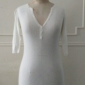 Malika S Ivory Cream Lightweight Henley V-Neck Sweater Top Shirt Tunic Ribbed